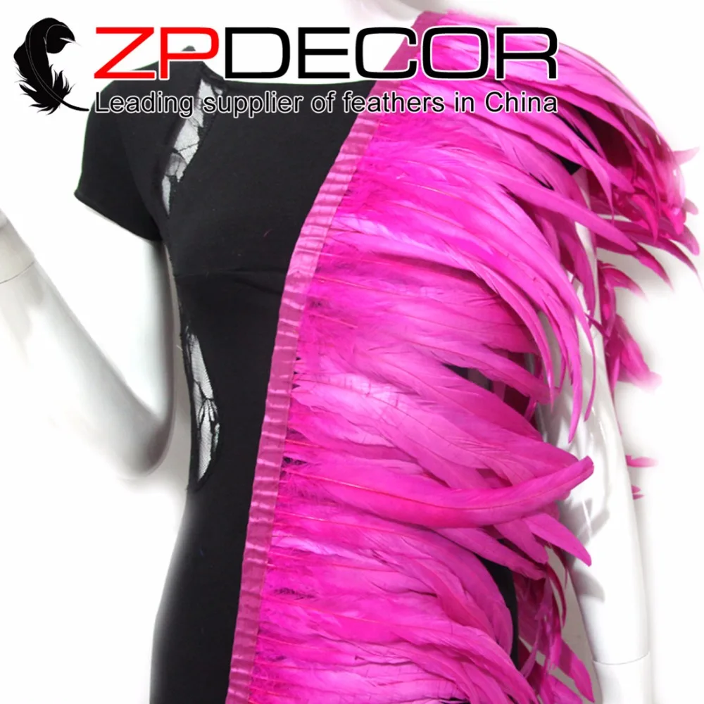 

ZPDECOR Wholesale 1yard 25-30cm(10-12inch) Dyed Hot Pink Chicken Coque Feather Fringe Trim for Carnival Costume Decoration