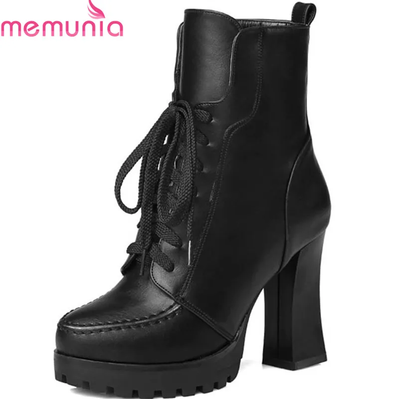 

MEMUNIA 2020 new arrive ankle boots for women platform high heels boots lace up warm fashion autumn winter shoes big size 33-43