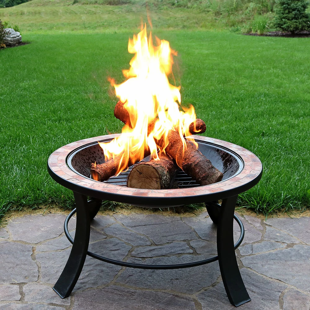Sunnydaze 30 Inch Natural Slate Fire Pit Table with Spark Screen (3)