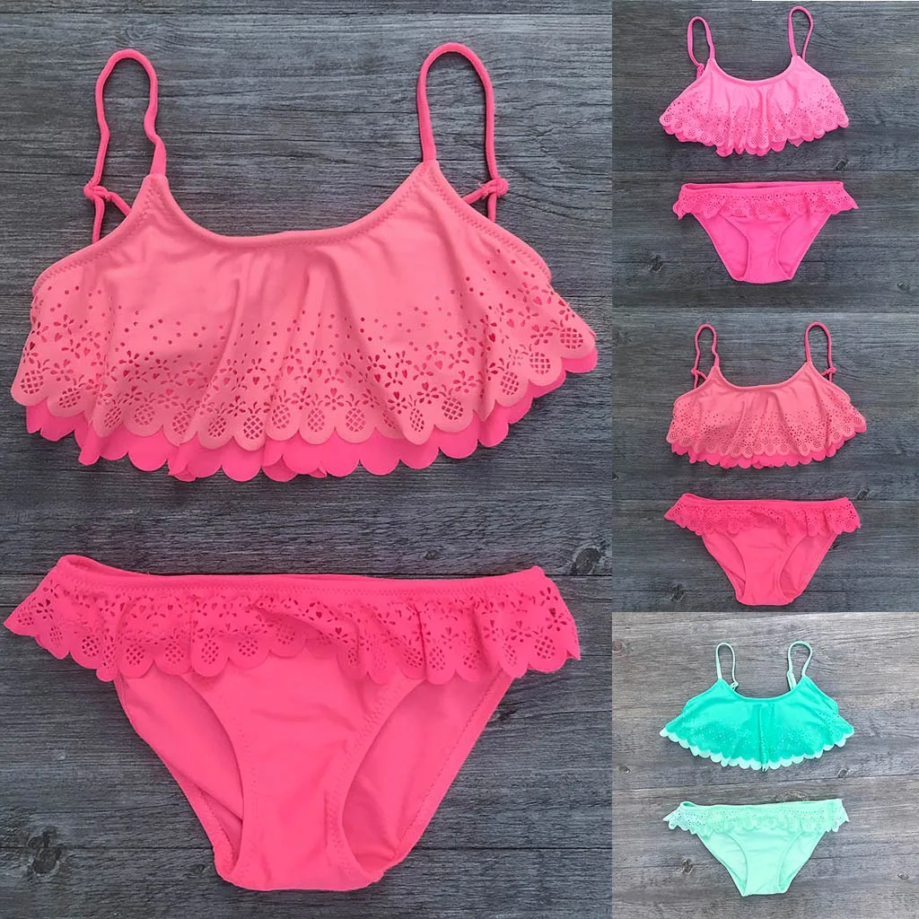 

2019 New summer bathing suit Infant Kids Girls Ruffles Hollow Summer Swimwear Swimsuit Set Outfits Beachwear Bathing