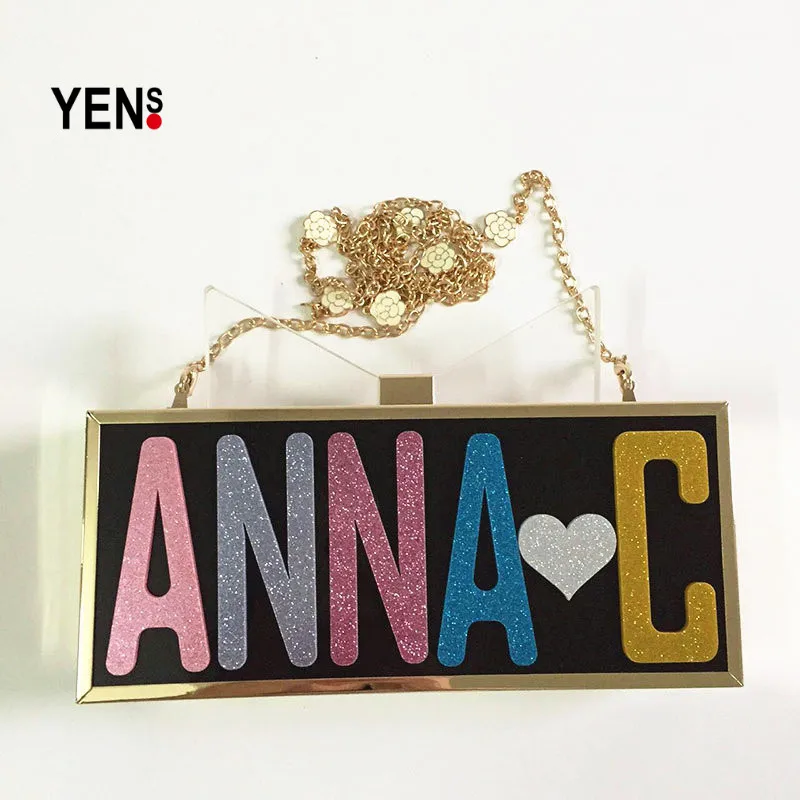 

YENS Bespoke Acrylic Name Bag Unique Custom Letter Bow Clutch Women Elegant Evening Party Bag Customized Wedding Bridesmaid Bag