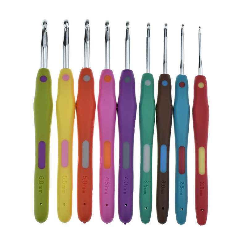 9pcs 2-6mm Mix Sizes Crochet Hook Set With Organizer Ergonomic Grip Crochet Hook Soft Rubber TPR DIY Handle Knitting Needles (2)