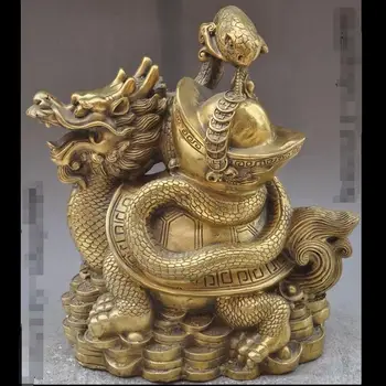 

suyun00424628@+++11" chinese brass wealth money dragon tortoise Turtle snake Longevity statue