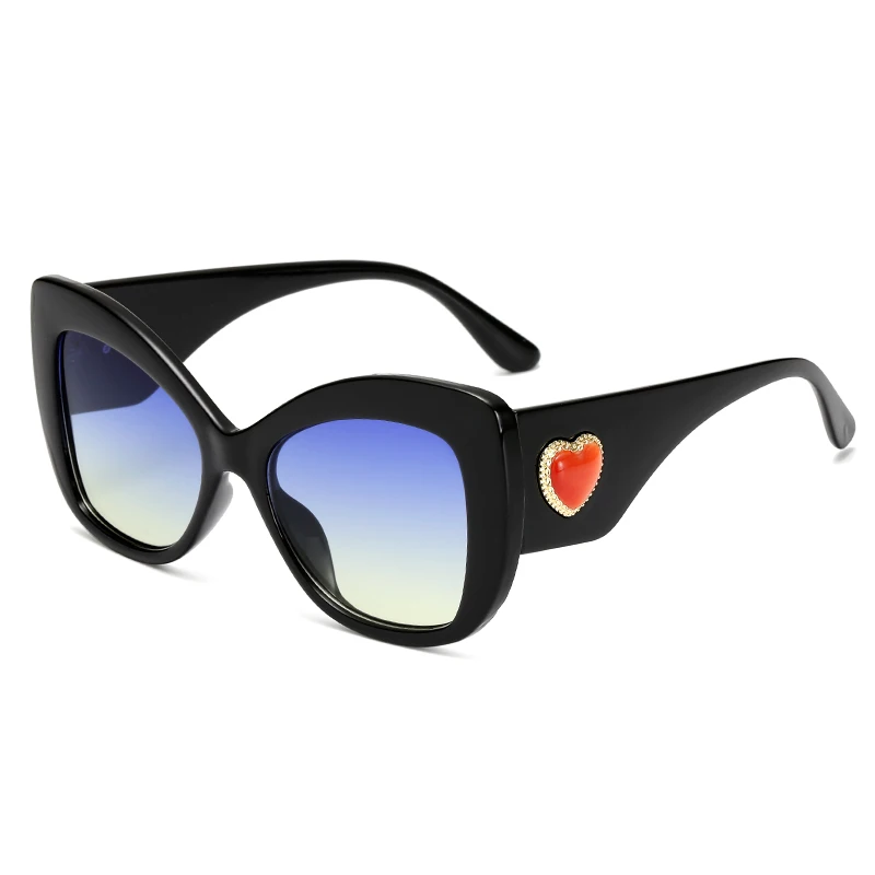 Женские классические модные солнцезащитные очки с большой оправой, новинка, брендовые дизайнерские винтажные мужские солнцезащитные очки больших размеров, солнцезащитные очки «кошачий глаз», UV400 - Цвет линз: Black BlueYellow