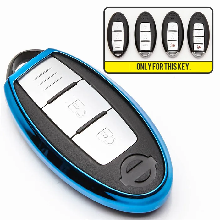 Blue Чехол для ключей автомобиля из ТПУ для Nissan Note Micra K12 Qashqai J10 J11 Juke Teana Leaf Kicks Terrano Key Ring Shell аксессуары - Название цвета: Blue