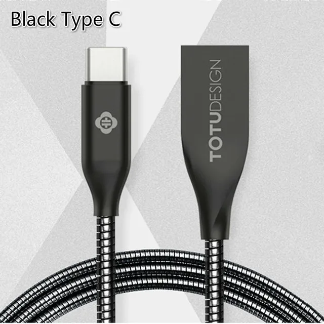 TOTU металлический USB кабель для Lightning Micro usb type C быстрое зарядное устройство Кабель-адаптер для iPhone 7 samsung Huawen Xiaomi htc кабели - Цвет: Black Type C