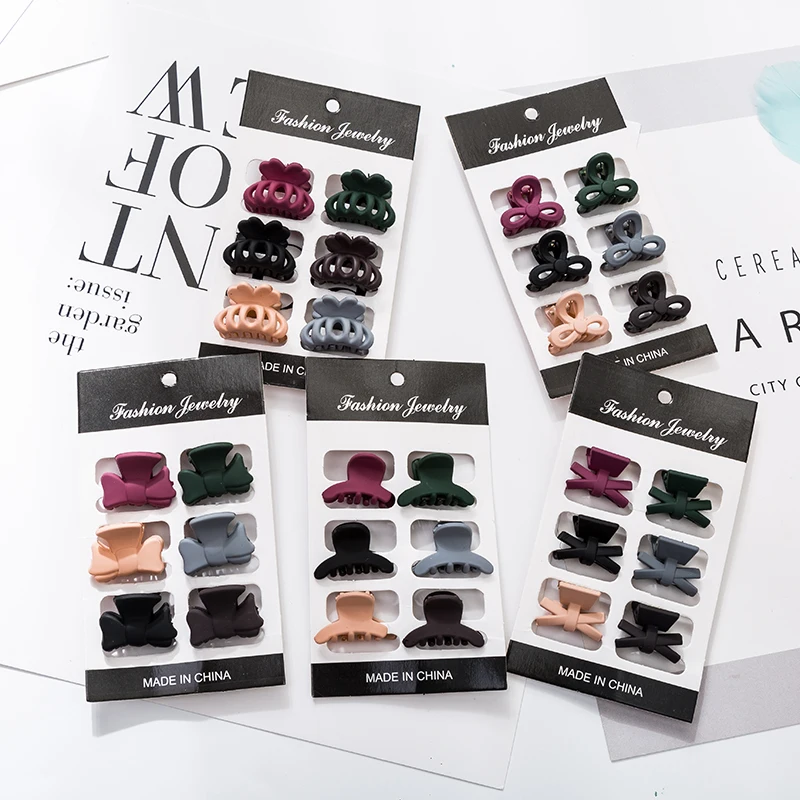 

6pcs/set Sweet Cute Mini Acrylic Hair Clip For Women Girl Child 6 Color Geometry Bowknot Crab Wedding Hair Jewerly Accessories