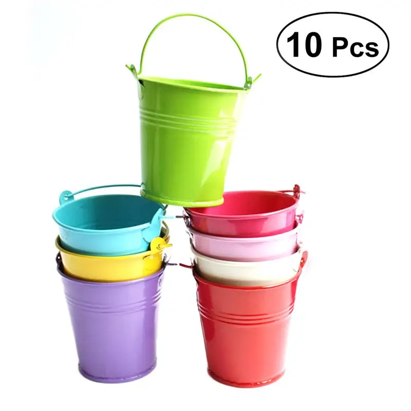 LUOEM 10pcs Flower Bucket Balcony Metal Bucket Flower Hanging Pot