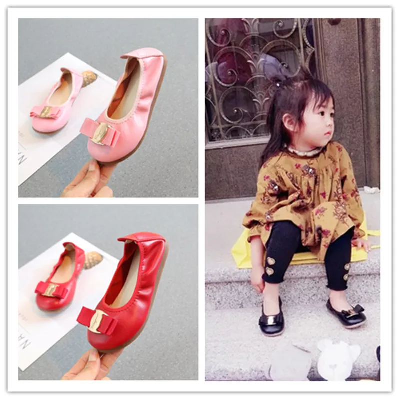 

New spring autumn baby gilrs kick feet soft bottom outdoor shoes lovely bow tie single shoes female child casual leather shoes