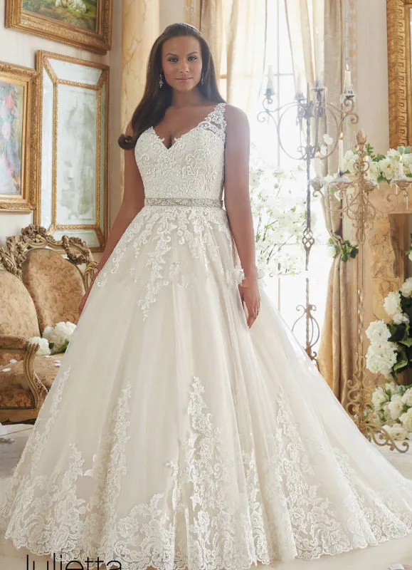 

robe de mariee Cap Sleeve Sheer Back Plus Size Wedding Dress Vintage Bridal Wedding Gowns Lace vestido noiva princesa