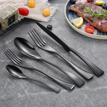 20Pcs/set Stainless Steel Black Rose Gold Cutlery Set Dinnerware Tableware Silverware With Salad Dessert Fork Drop Shipping 1