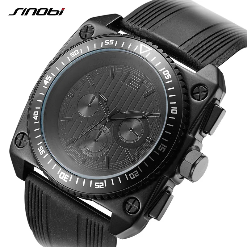 SINOBI Creative Square Dial New Design Men Watches Luxury Quartz Clock Mens Silicone Strap Military Relogio Masculino | Наручные часы