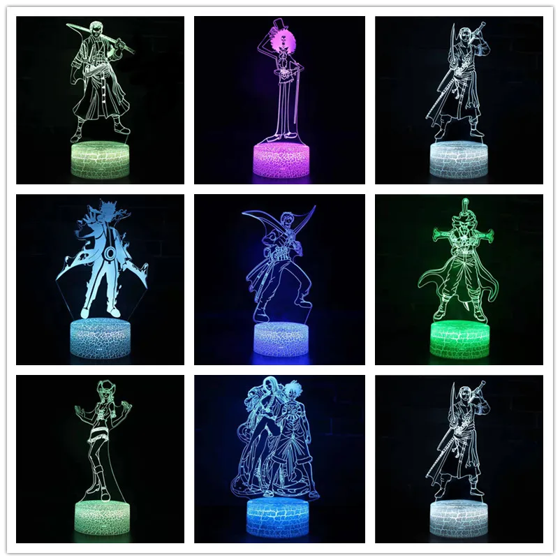 3D иллюзия ночник игра персонажи модель сенсорная трещина база 7 цветов Изменение акриловый мультфильм настольная лампа домашний декор