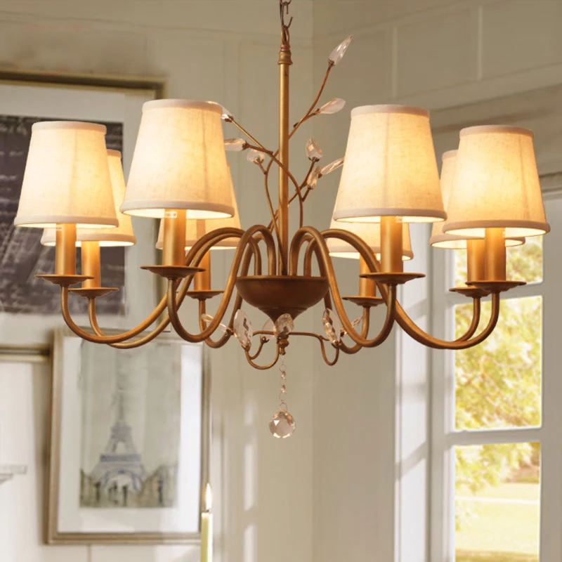 

American Country Crystal Chandelier Lighting Atmosphere Villa Living Room Dining Room Iron Retro Chandelier Study Bedroom Lamps