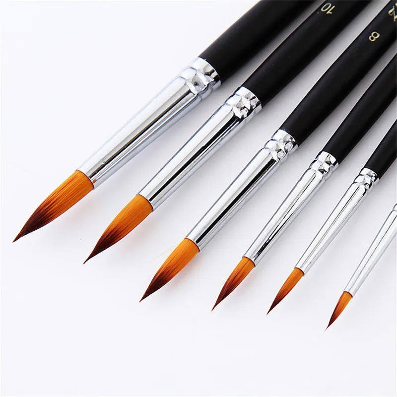 Kopen 6 Stks set Exquisite Verpakking Nylon Haar Professionele Aquarel Kwast Aquarel Borstel Briefpapier Art Supplies