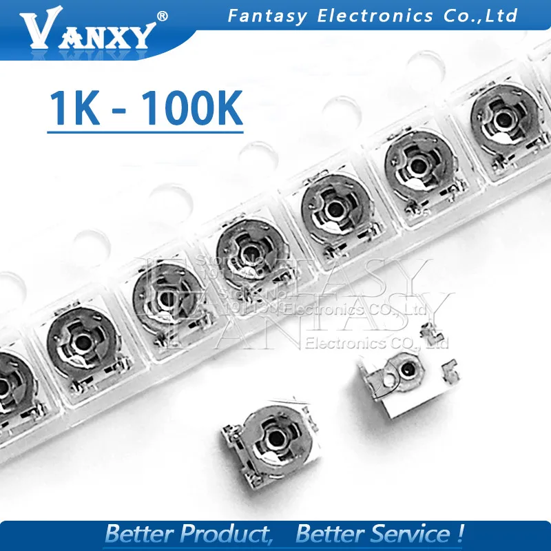 20 шт. сопротивление обрезки 1K 2K 3K 5K 10k 20K 50K Ом 3*3 smd Регулируемое сопротивление 3x3 Регулируемое Сопротивление потенциометра SMD