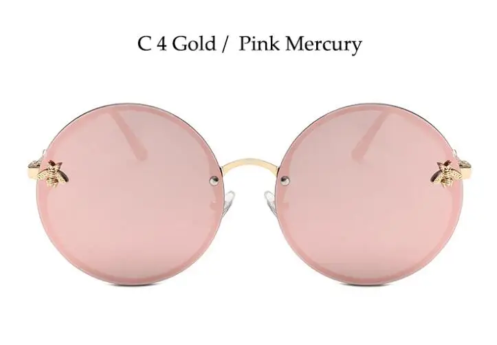 Красные очки, пчела, круглые солнцезащитные очки, винтажные, брендовые, дизайнерские, женские, негабаритные солнцезащитные очки, мужские, Ретро стиль, большие круглые очки Oculos - Цвет линз: C4 Gold Pink Mercury