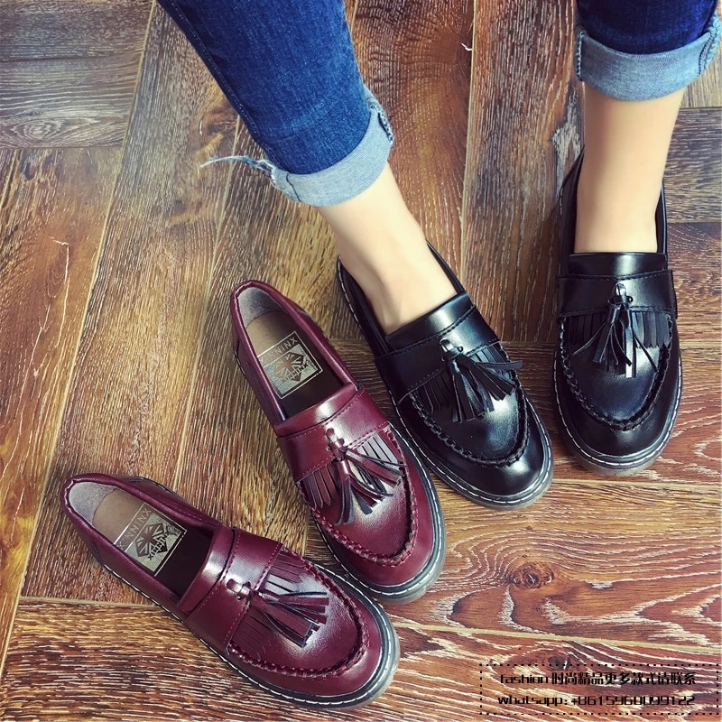 

2017 Genuine Leather Big Woman plus Size  Designer Vintage Flat Shoes Round Toe Handmade White Creepers Oxford Shoes For Women