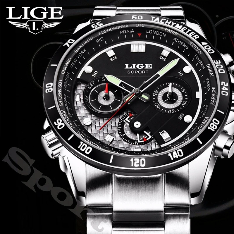 

LIGE Fashion Sport Watch Men Quartz Clock Mens Watches Top Brand Luxury Full Steel Business Waterproof Watch Relogio Masculino