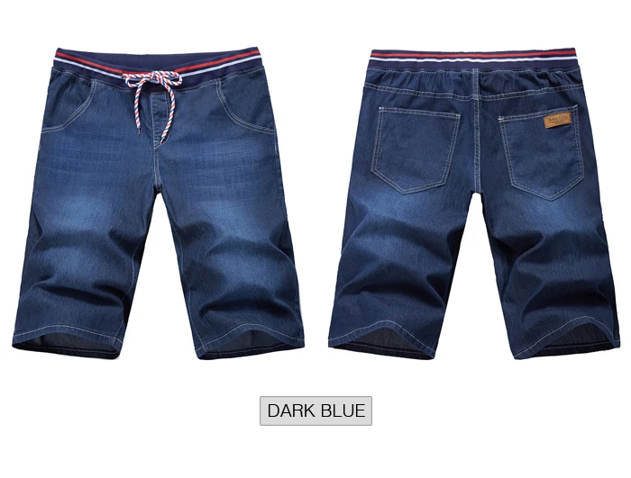 Летние новые джинсовые шорты, мужские свободные прямые Стрейчевые шорты с эластичной резинкой на талии, повседневные мужские шорты, большие размеры 40 42 44 46 48
