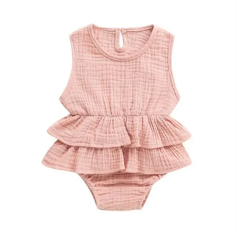 Новорожденный малыш для маленьких девочек одежда без рукавов Комбинезоны Playsuit туту юбка с оборками летний пляжный костюм - Цвет: Розовый