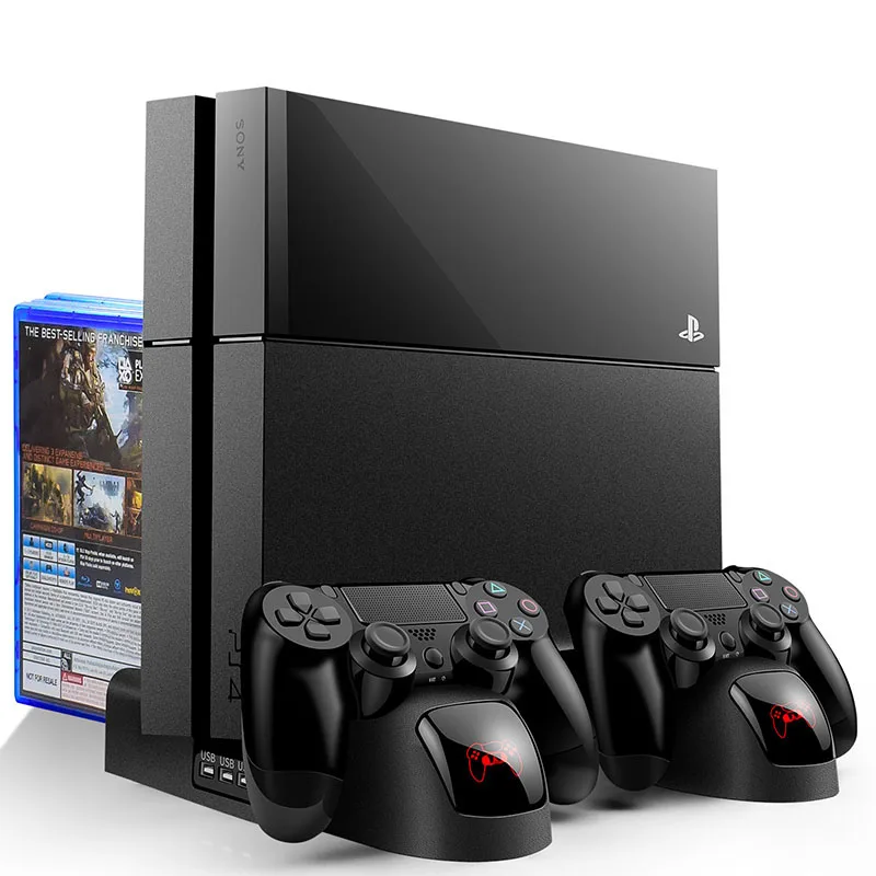  PS4 Vertical Stand 2 Cooling Fan Cooler Dual Controller Charger LED Charging Station Universal for 