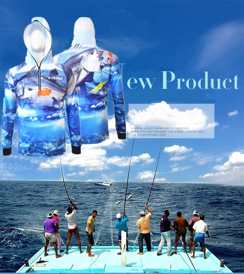 Новая уличная спортивная одежда сине-белая Рыбацкая рубашка с капюшоном анти-УФ Защита походная рыболовная одежда спортивная одежда анти-москитная