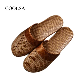 

COOLSA Men's Summer Linen Slippers Non-slip EVA Home Slippers Soft Bottom Sweat-absorbing Indoor Slippers Men Beach Flip Flops