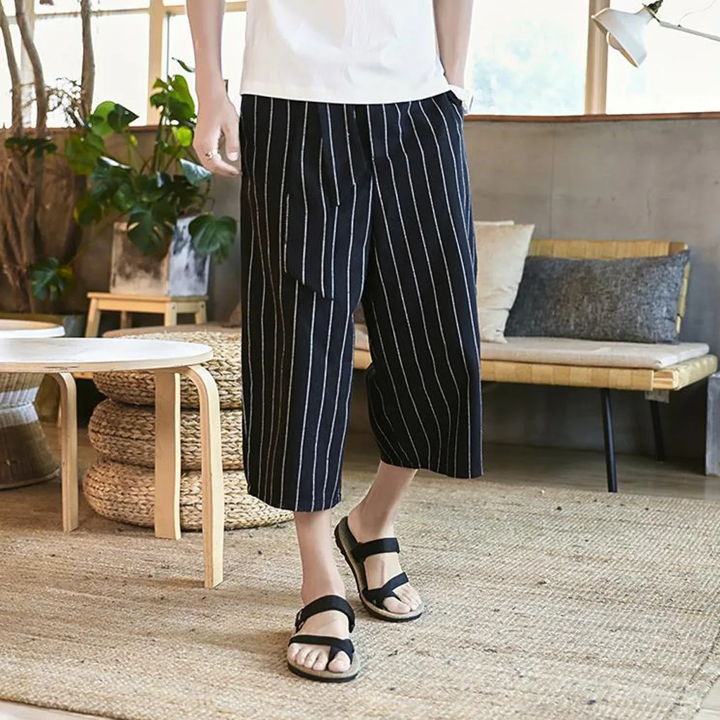 Feitong летнее повседневное Полосатое повседневное хлопковое белье 3/4 Брюки Мужская винтажная мягкая одежда masculino pantalon corto hombre