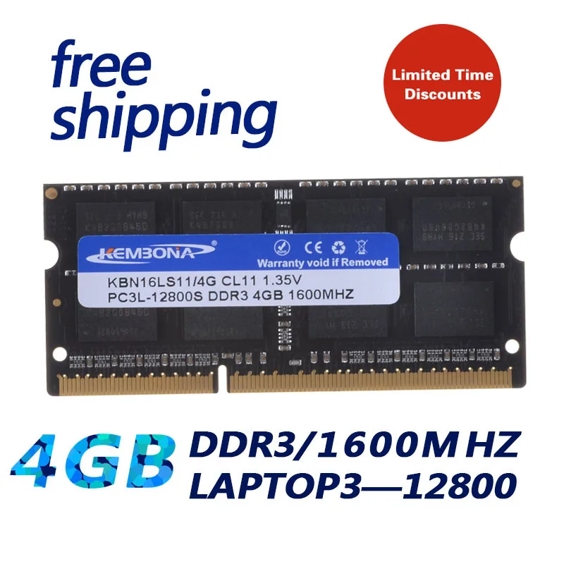 Цена KEMBONA компьютер ноутбук sodimm ddr3 4 Гб 1600 МГц PC3L 1,35 в pc12800 204PIN SODIMM работает для всех материнских плат