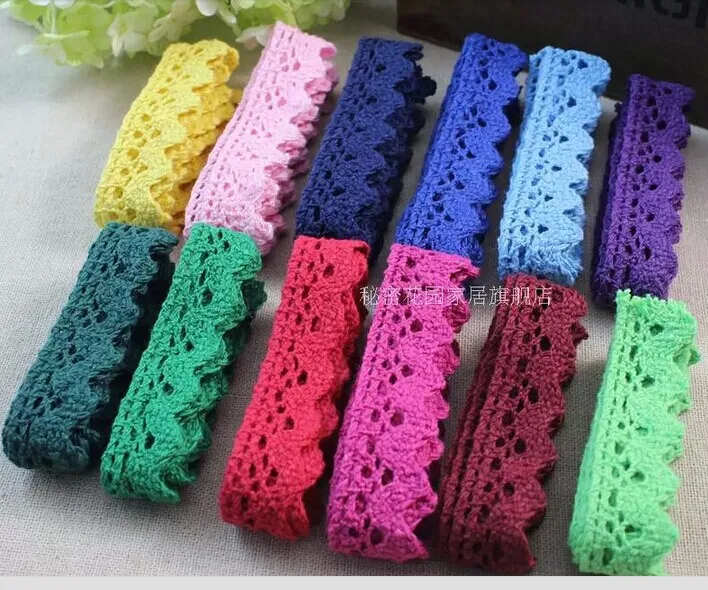 

Colorful Cotton Lace Handmade Crafting Lace ,DIY Patchwork Knitting Decoration Lace Trimming 1.6cm Width 5 yard