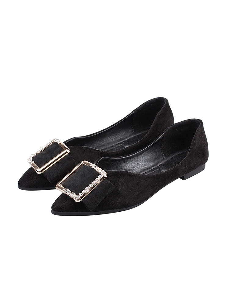 

Spring Korean rhinestone square button suede pointed shallow mouth flat shoes soft bottom wild peas shoes wome