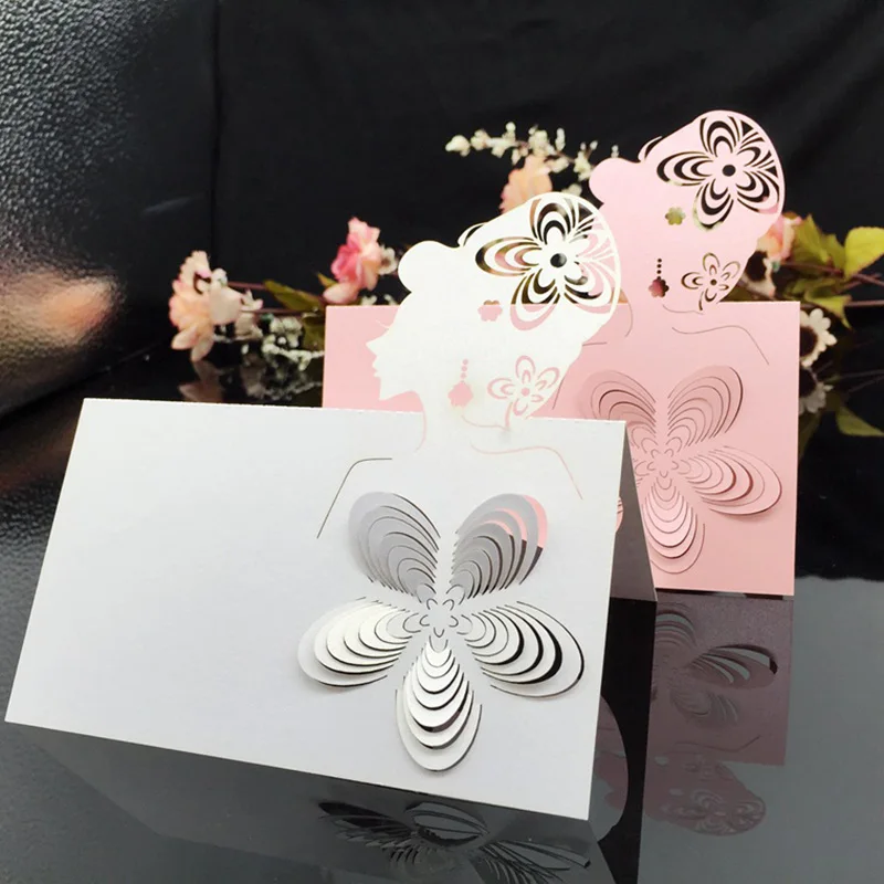 

New Supply 100pcs/lot Laser Paper Cut Head Pattern Escort Place Card Party Table Seat Name Mark Party Event Wedding Decorations