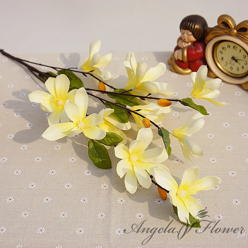 Искусственный цветок на одной ветке Магнолия капок искусственный цветок оптом DIY домашний Свадебный садовый декор Ручная фотография diy Флорес - Цвет: Цвет: желтый
