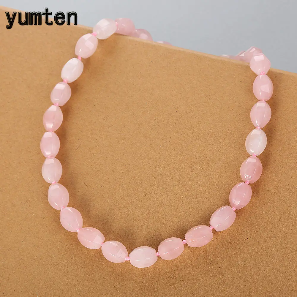 

Yumten Rose Quartz Necklace Natural Crystal Bead Pink Chains Vintage Women Jewelry Party Round Rolo Chain Transparent Diy Bijoux
