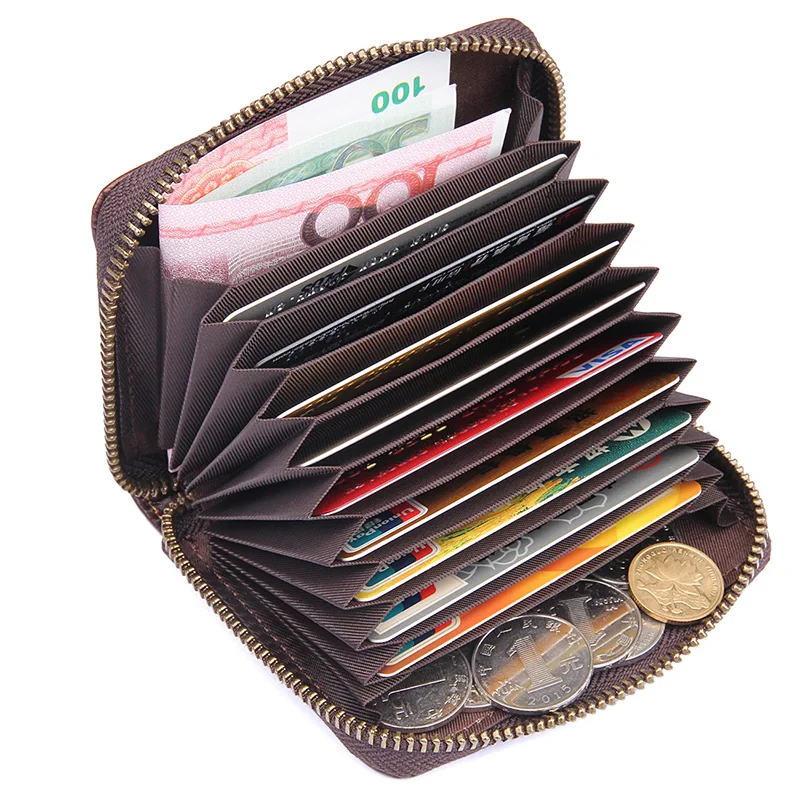 

J.M.D Top Grade 100% Cowhide Leather Zipper Around Wallet RFID Blocking Card Holder ID Card Case Chocolate R-8117Q-2