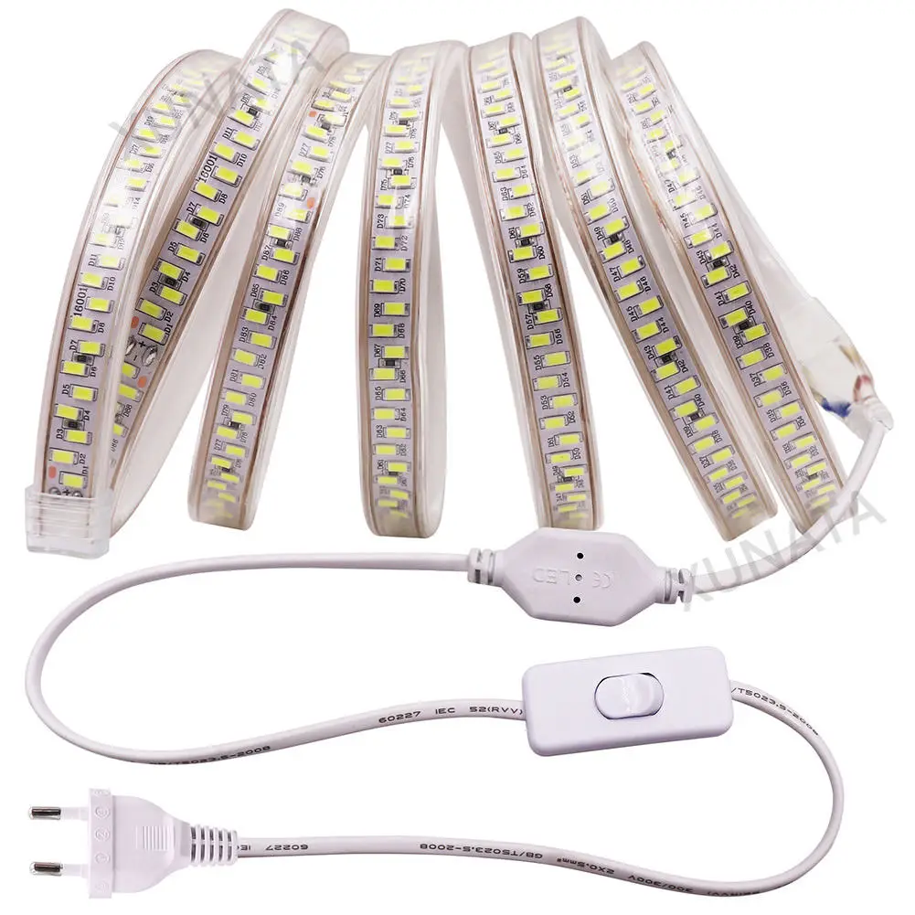 #cheap SMD 5730 AC220V LED Strip Light 180Leds m Waterproof Led Tape Warm White Decoration Lights 1M 2M 5M 10M+ Dimmer Switch PLUG