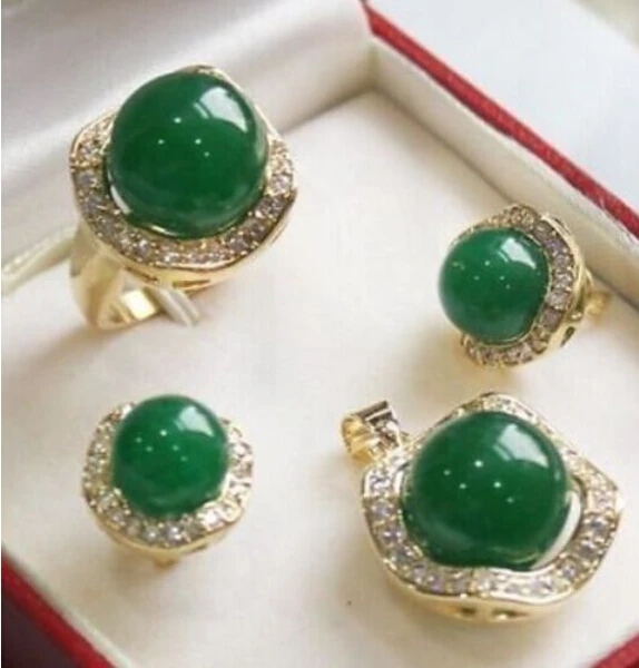 

Free shopping! Miss charm Jew.418 18GP green jade Jewelry Set