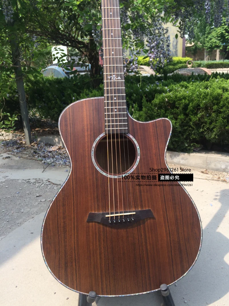 DIY high end walnut acoustic wood guitar, can assemble EQ.wood guitar