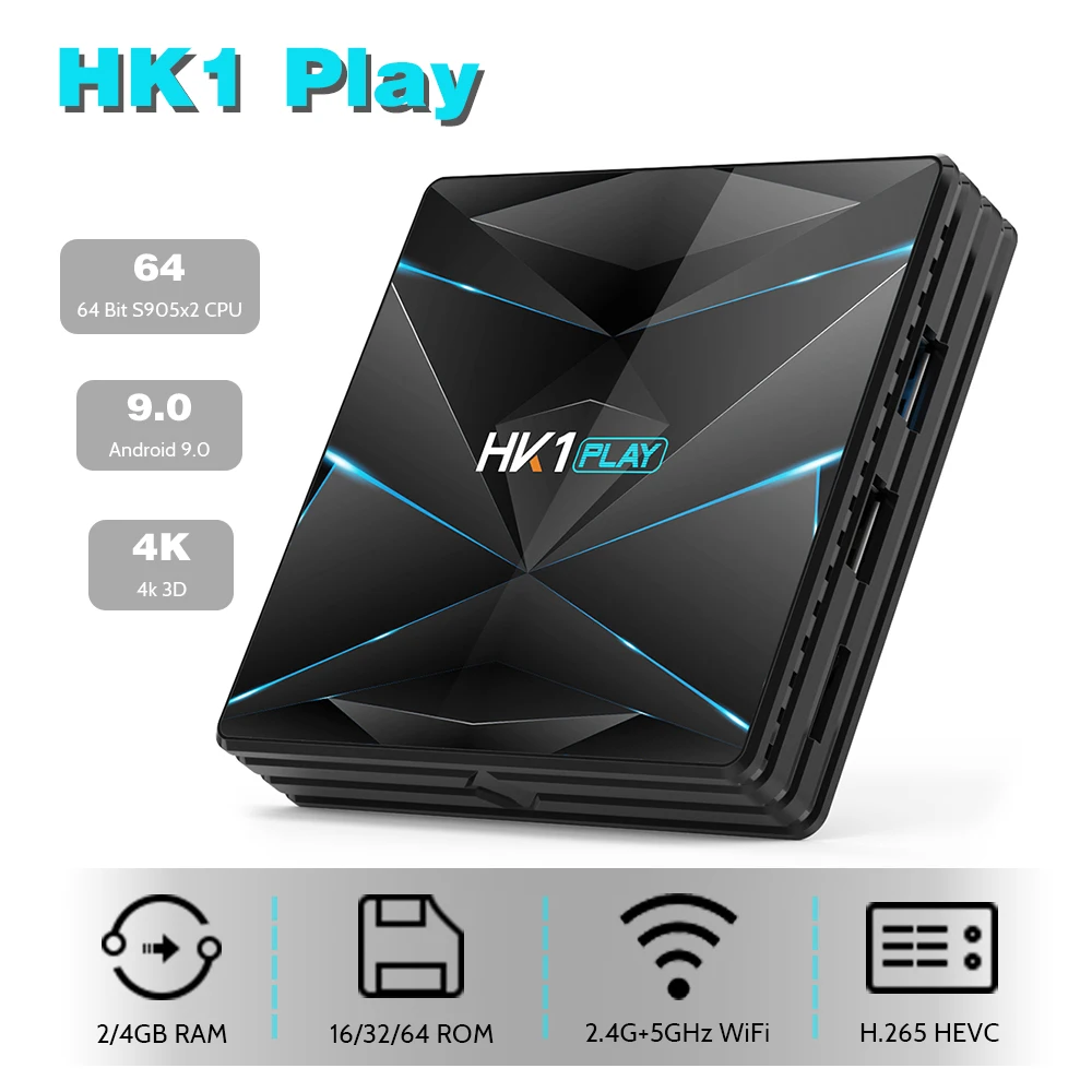 

HK1 Play Smart TV Box Android 9.0 Amlogic S905X2 Quad core ARM Dvalin MP2 GPU Set Top Box 2.4G+5G WiFi BT4.1 4K 4GB 64GB Box