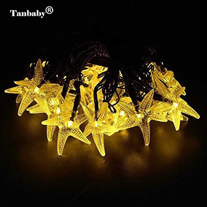 

Tanbaby 6M 30 LEDs Solar String Lights Sea Star Holiday Outdoor Waterproof Fairy Light String for Christmas Party Decoration