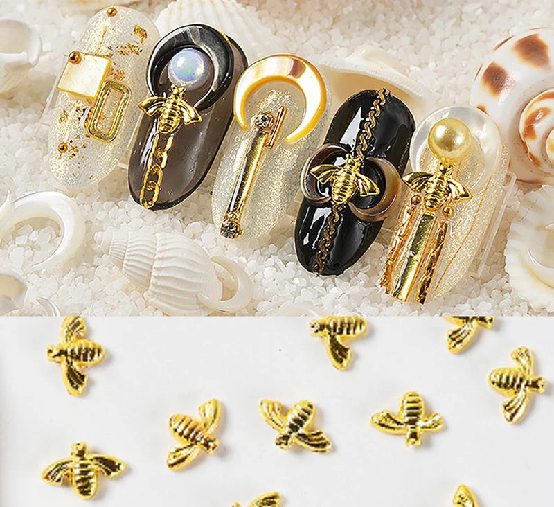 

100pcs 3D Bee nail decoration/ Bee golden Nail DIY nail deco Bee charm for nail gel mail polish design/ Jewelry crafts charm DIY