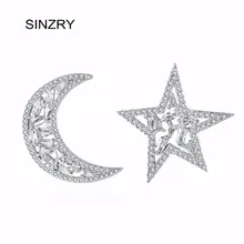 SINZRY прозрачный белый ЛУНА& ЗВЕЗДА ослепительный кубический циркон серьги гвоздики для женщин неодинаковые серьги Модные ювелирные изделия Brincos Bijoux