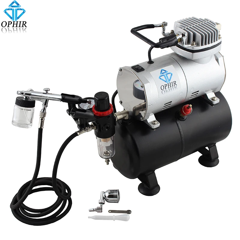 OPHIR 110V220V Air Tank Compressor Dual Action Airbrush Kit for Temporary Tattoo Model Paint Cake Decorating Machine _AC090+005