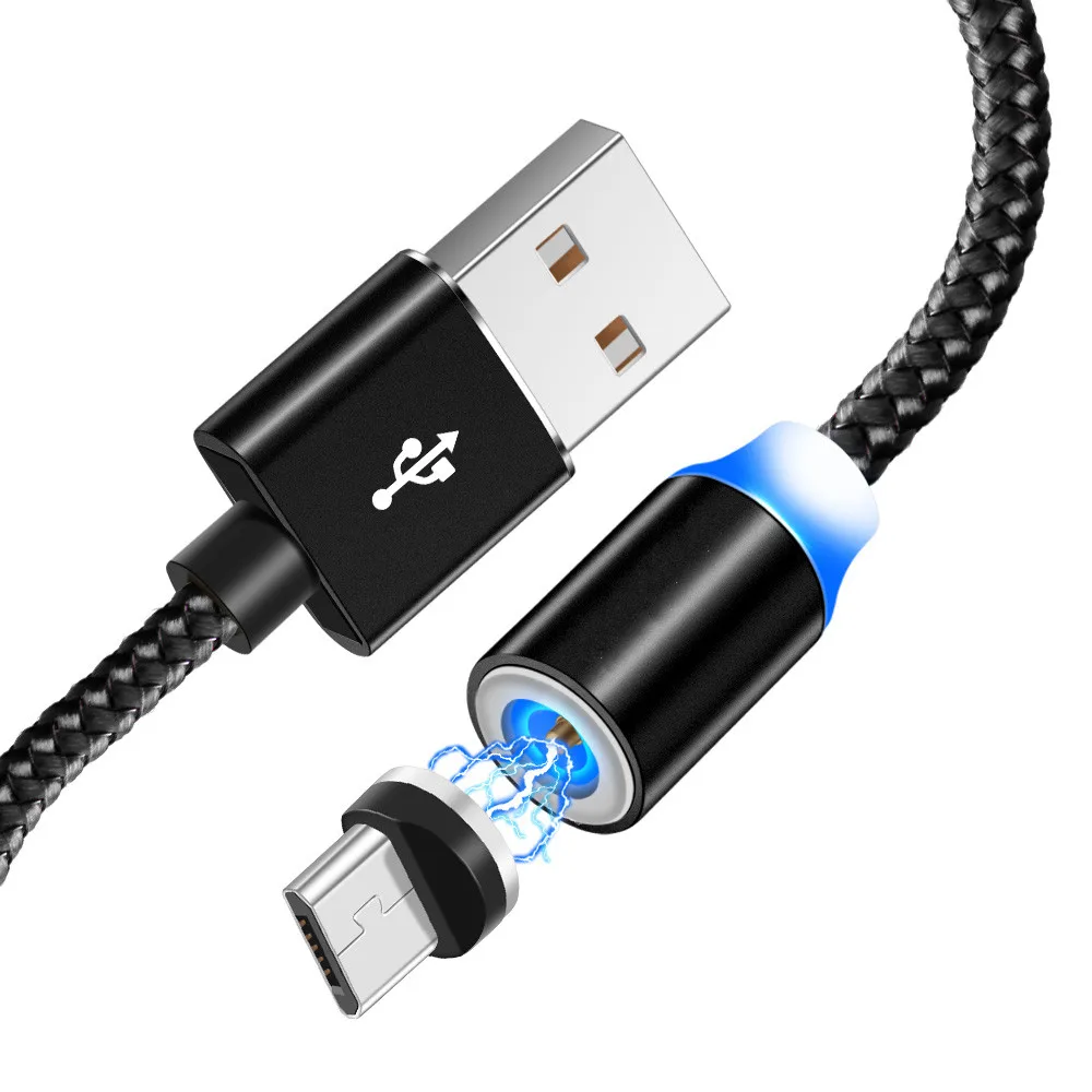 Магнитный кабель 2.4A быстрое зарядное устройство type C Micro USB Android для Nokia 6 7,1 8,1 samsung A50 S10 A10 huawei P30 Honor 8A 9 8 LG G6 - Цвет: 1m Black Cable