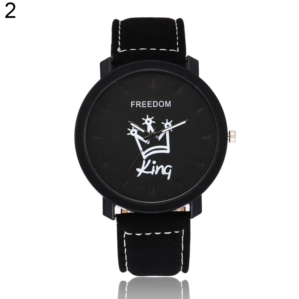  Newest Couple Queen King Crown Fuax Leather Quartz Analog Wrist Watch Chronograph 2017 Wom reloj mujer