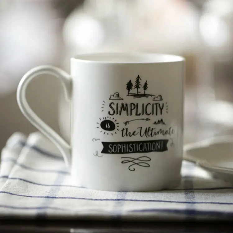 Fine Bone China Mug 350ml Brief White Porcelain Mugs Water Cup with Decal Food Grade Home Drinkware (1)