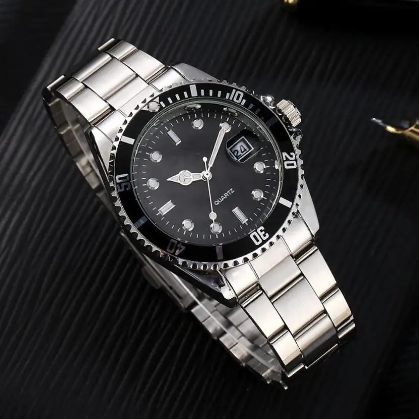 Geneva мужские часы для мальчиков Модные Военные часы из нержавеющей стали с датой спортивные Кварцевые аналоговые наручные часы Montre Relogio Masculino 40 - Цвет: black