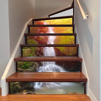 

6pcs/set 3D Waterfall Stairs Sticker Risers Mural Sunset Theme Stickers DIY Landscape Home Stairs Wall Sticker Paper Decor 2017