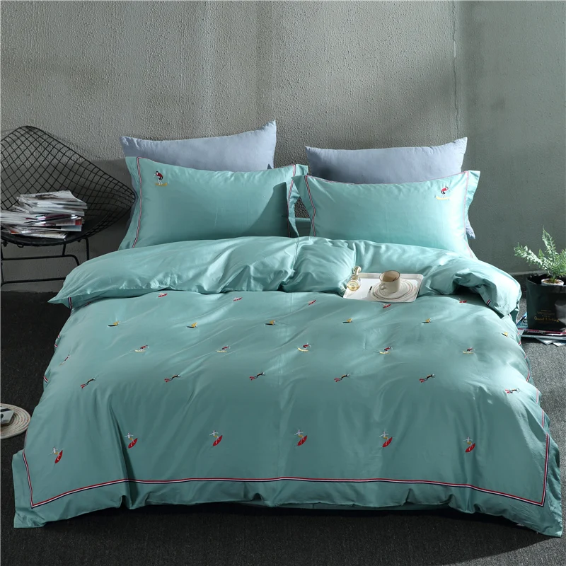 

Sports Surfing Embroidery 60 Long-staple cotton Bedding Set Solid Color Duvet Cover Bed Linen Bed sheet Pillowcases King Queen